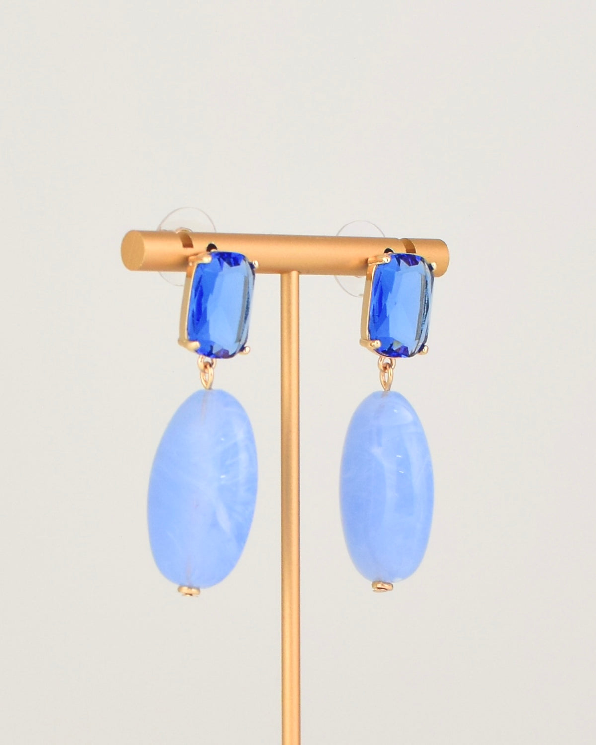 Oval Jewel Earrings - Blue