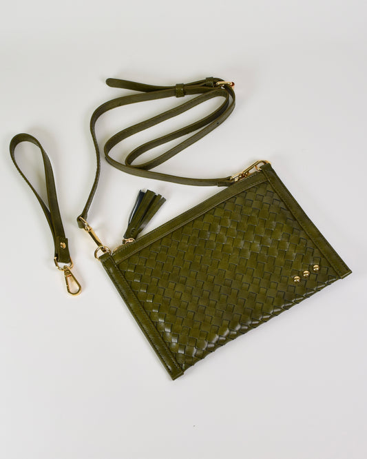 Veda Woven Crossbody & Clutch Bag - Olive