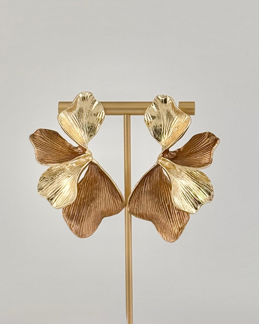 Ginkgo Leaf Statement Earrings - Brown