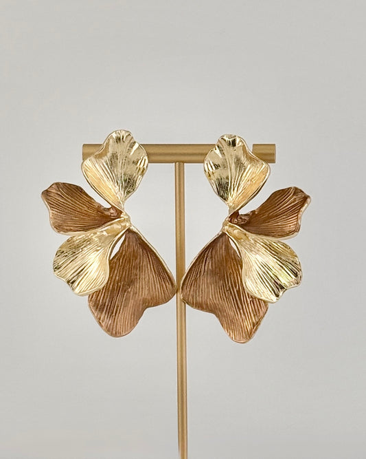 Ginkgo Leaf Statement Earrings - Brown