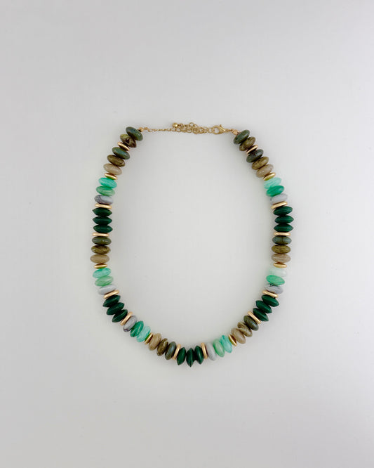 Multi Shaped Bead Necklace - Green