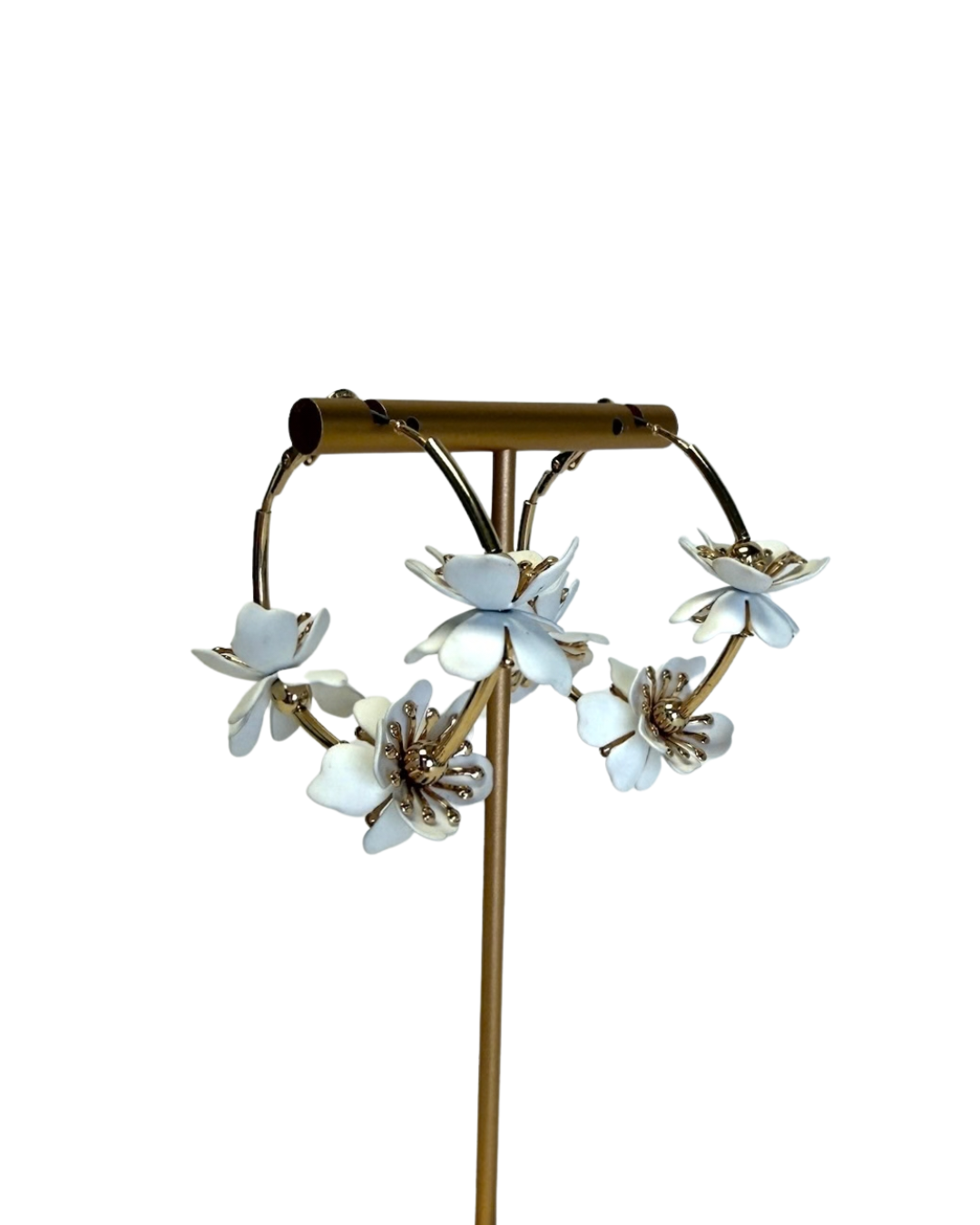 Flower Hoop Earrings - White