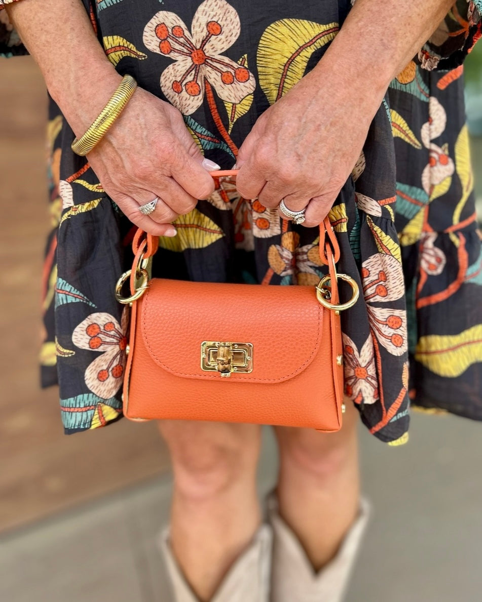 Gold Ring Leather Mini Bag - Orange