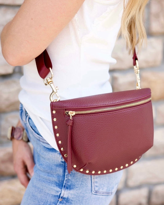 Fanny Pack With Studs - Burgundy