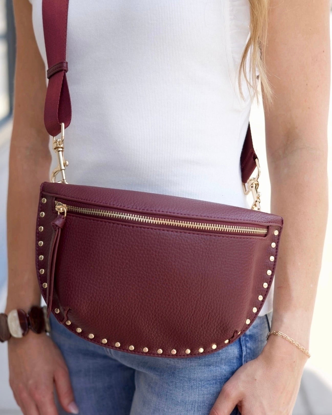 Fanny Pack With Studs - Burgundy