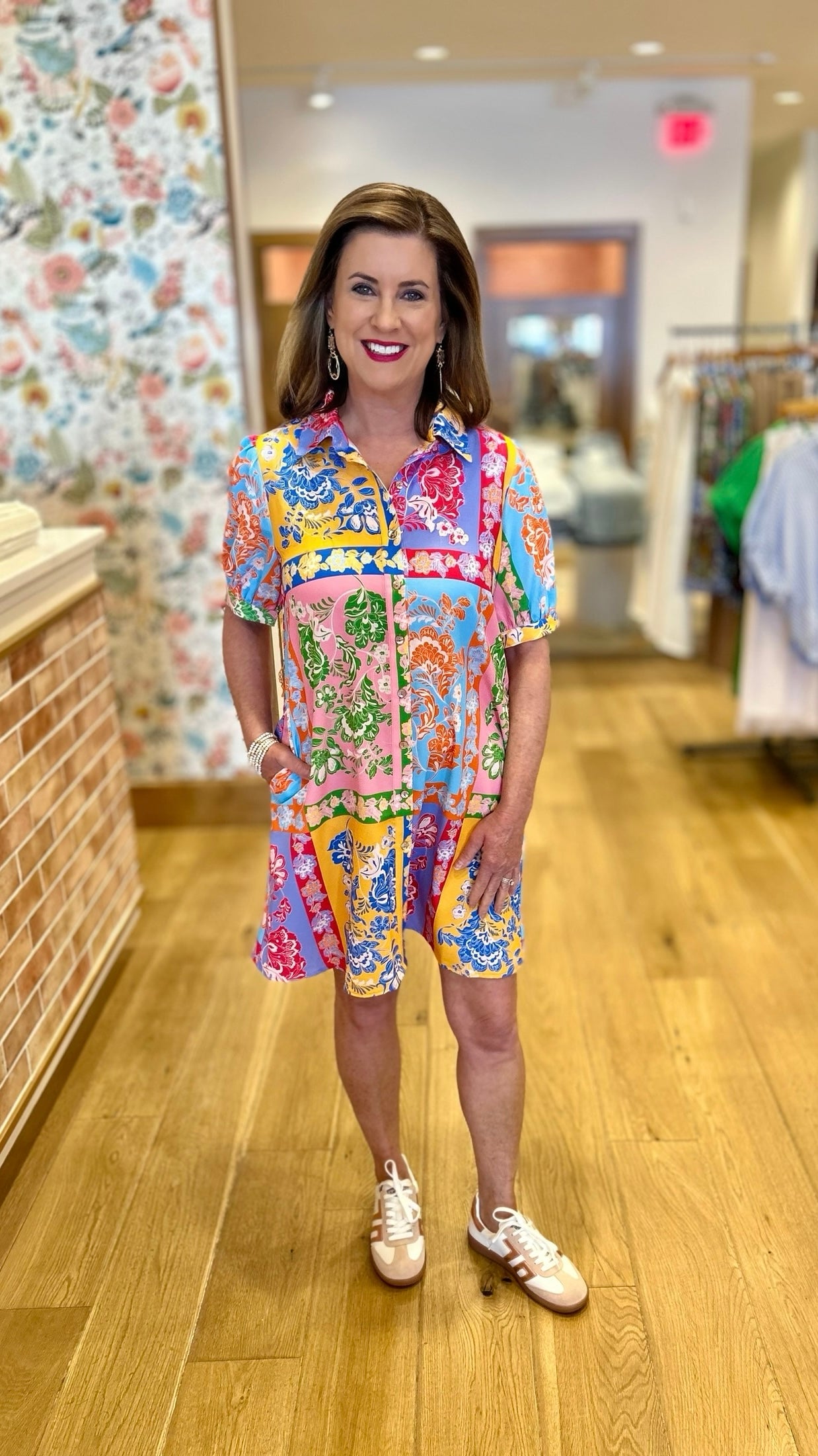 Tropical Floral Tie Shirt Dress - Multi