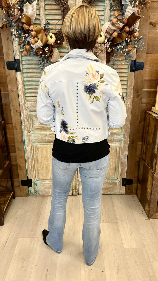 White Hand Painted Leather Jacket
