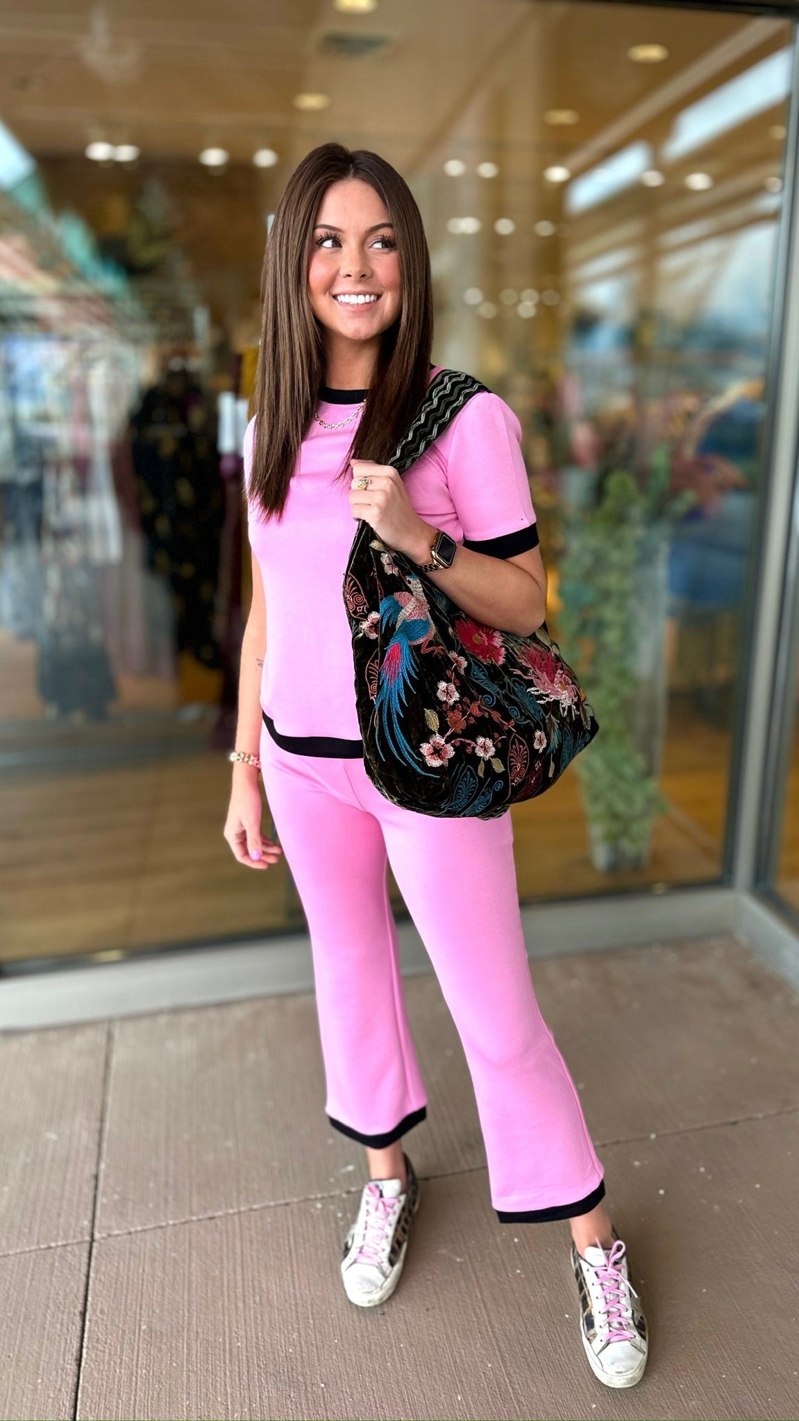 Pink & Black Crewneck Top