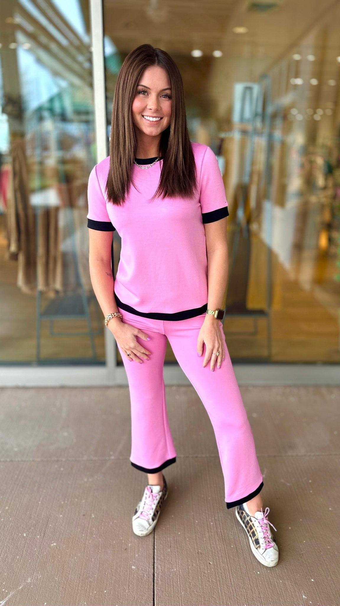 Pink & Black Crewneck Top