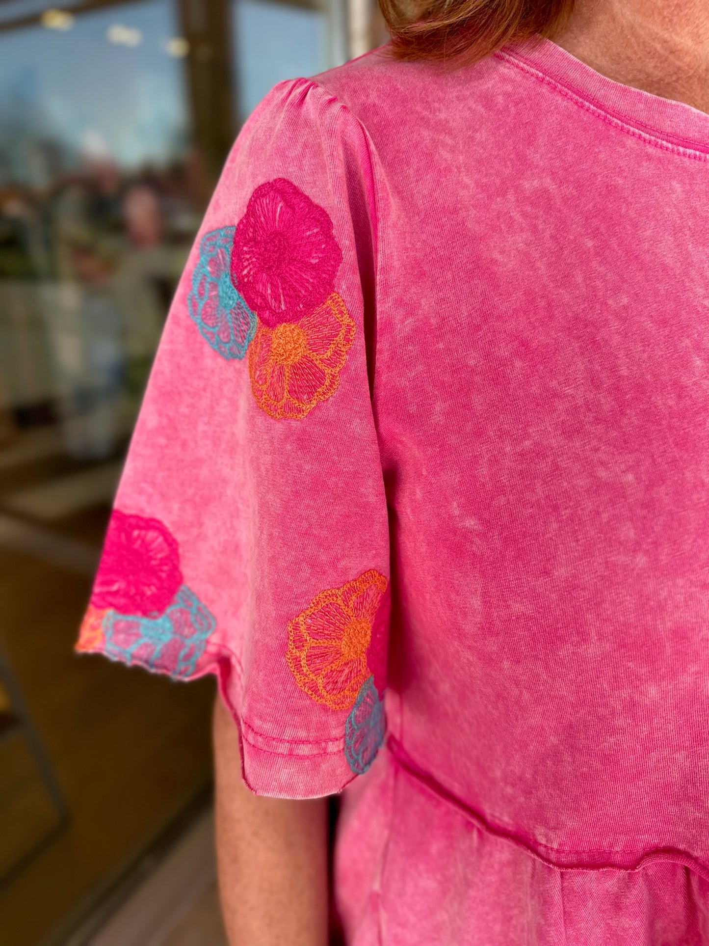 Floral Sleeve Tee Dress - Pink
