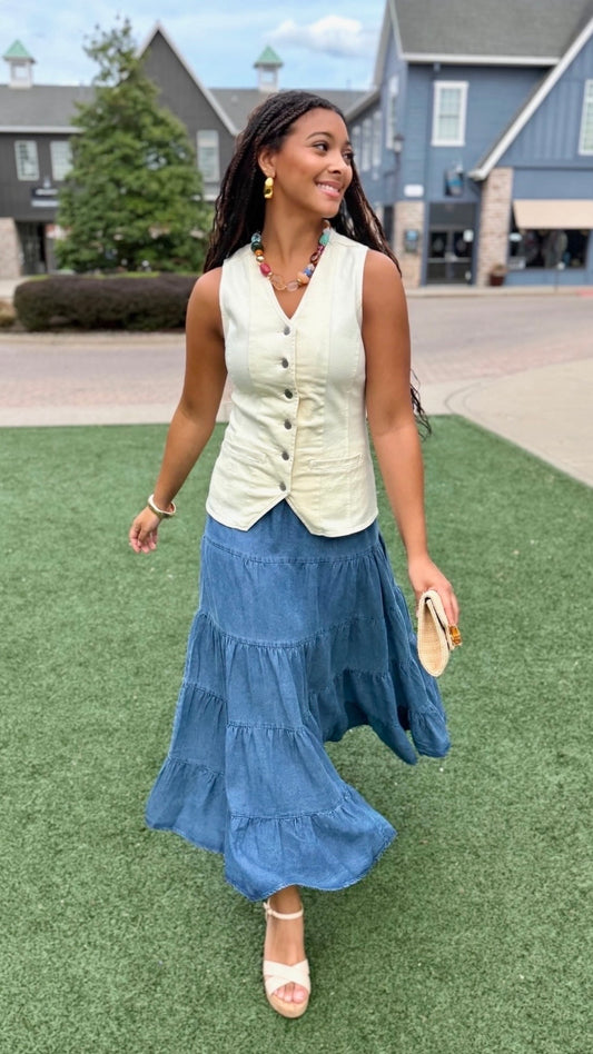 Estie Tiered Denim Skirt