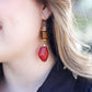 Gold and Red Stone Shape Earrings