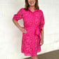 Jade Pink Placket Lace Shirt Dress