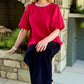 Pearl Round Neck Top - Red