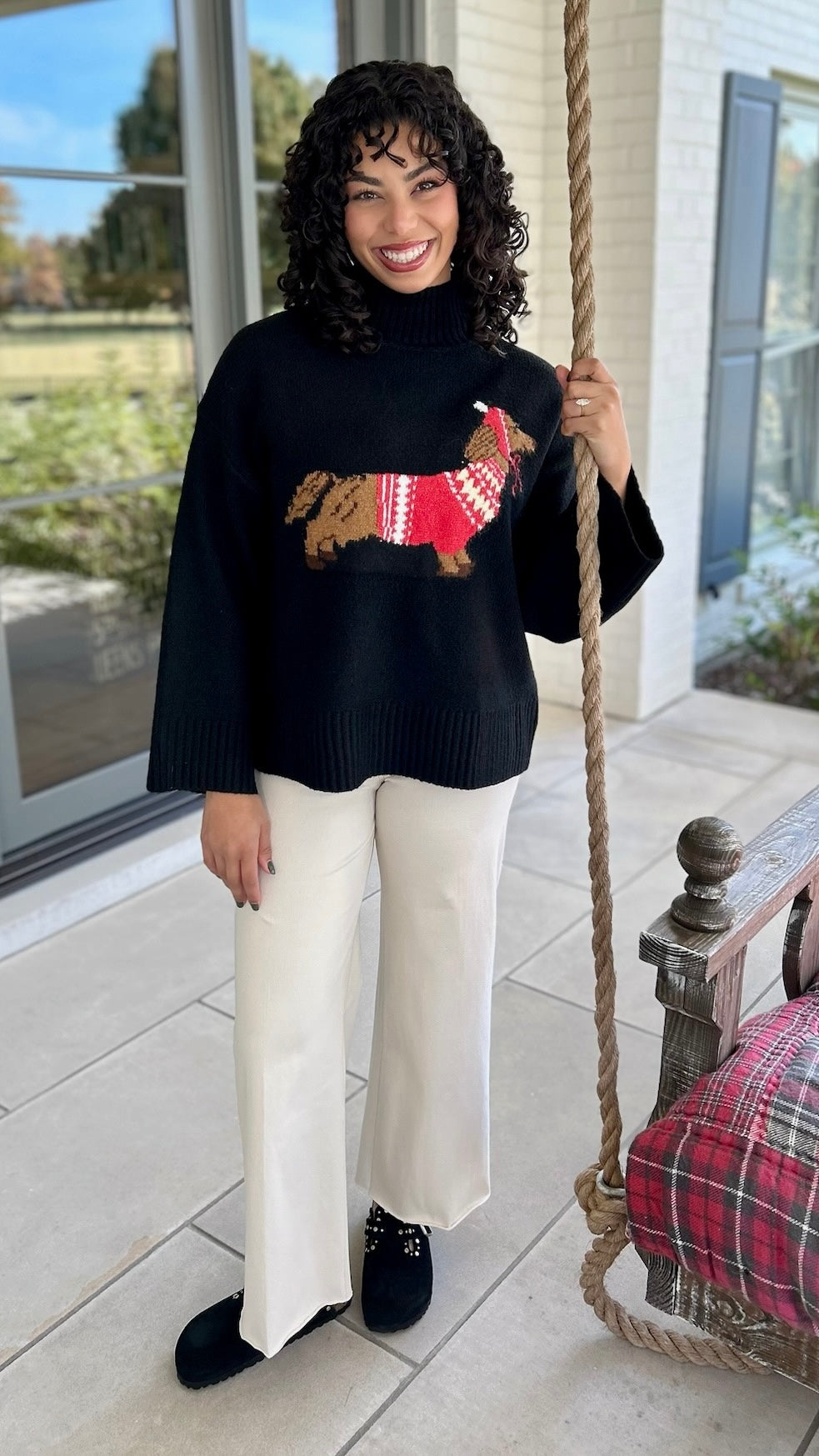 Dachshund Mock Neck Sweater - Black