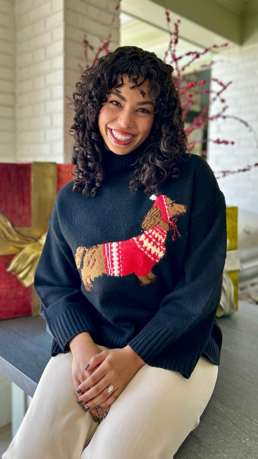 Dachshund Mock Neck Sweater - Black