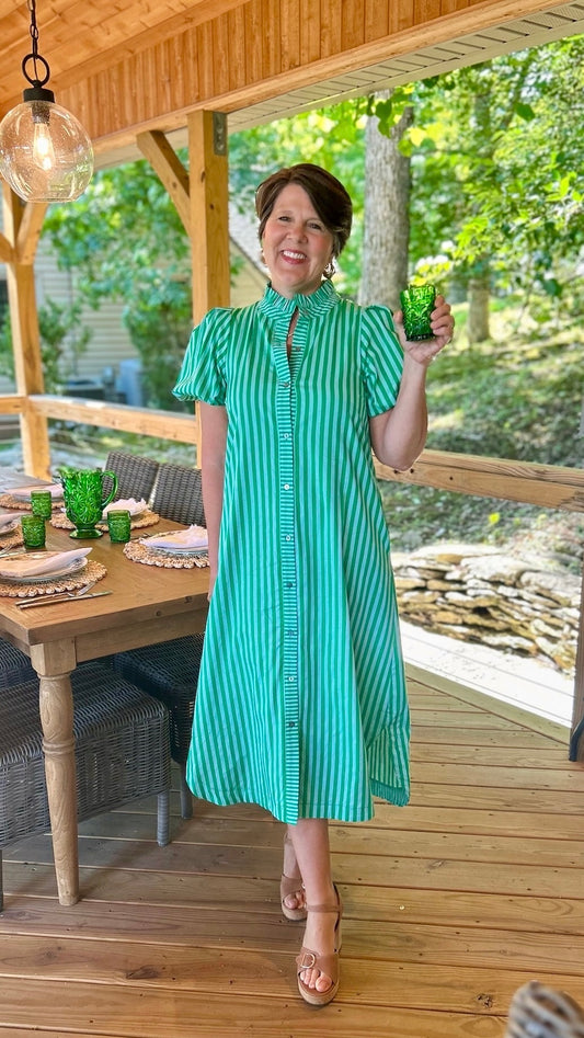 Serena Striped Midi Dress - Green