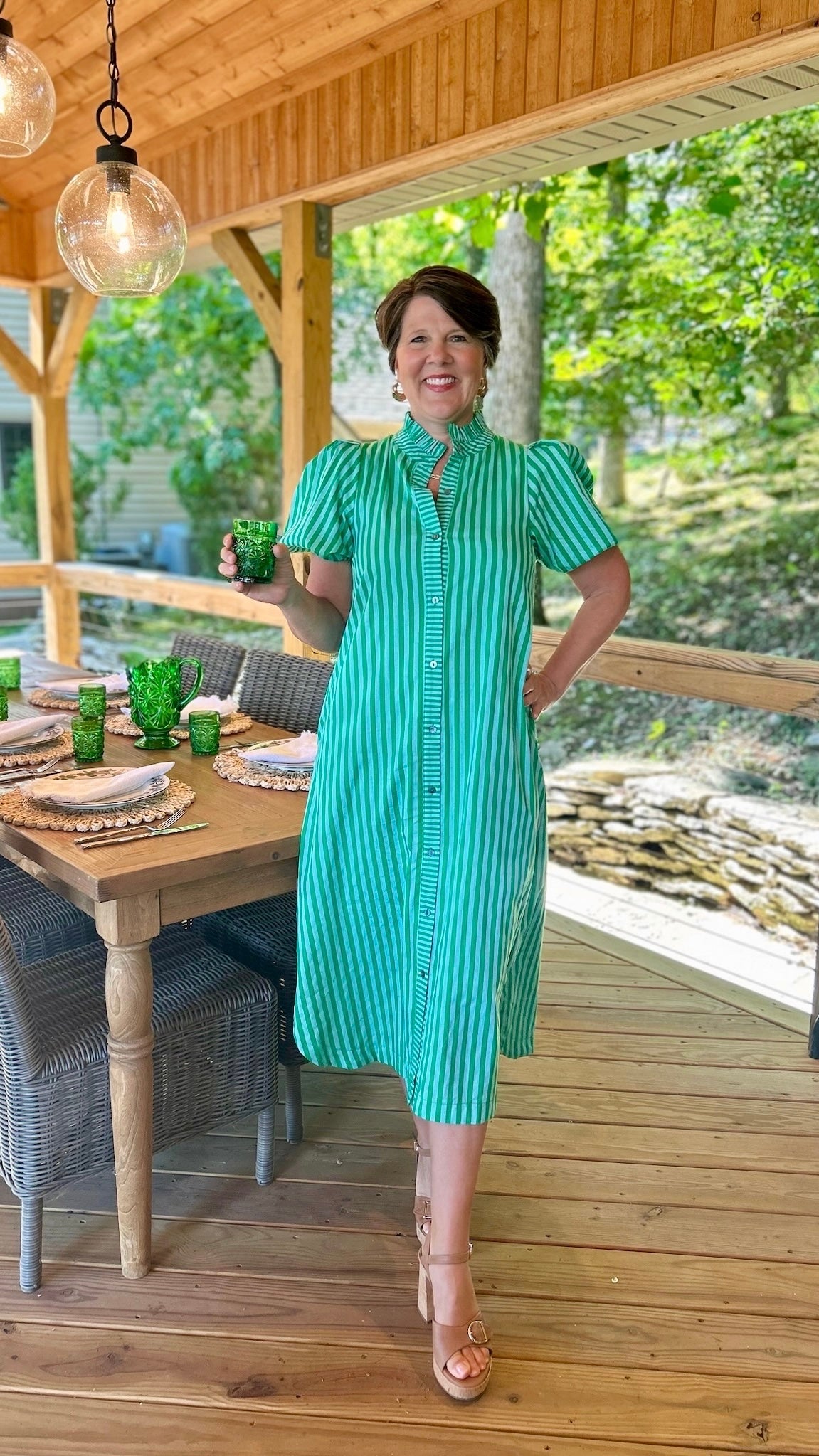 Serena Striped Midi Dress - Green