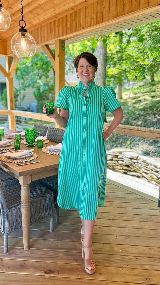 Serena Striped Midi Dress - Green