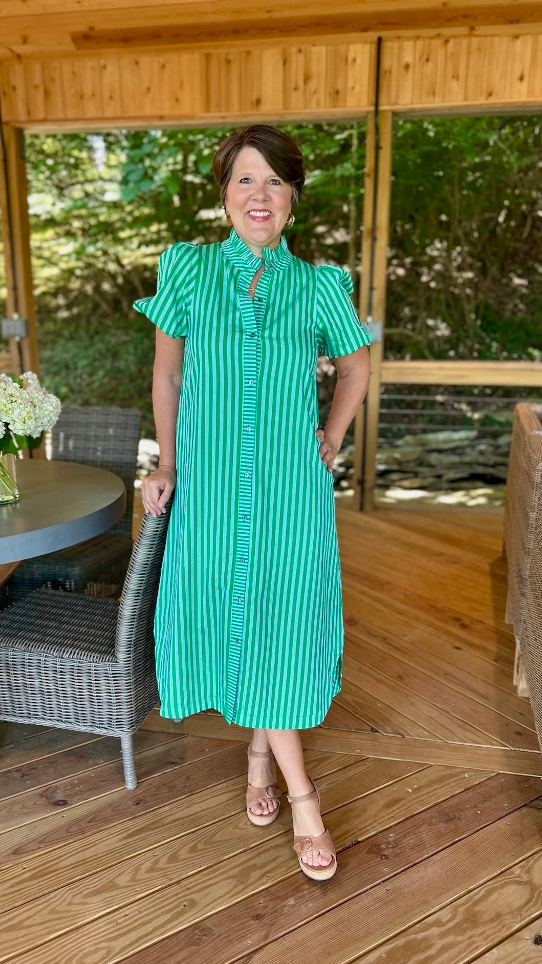 Serena Striped Midi Dress - Green