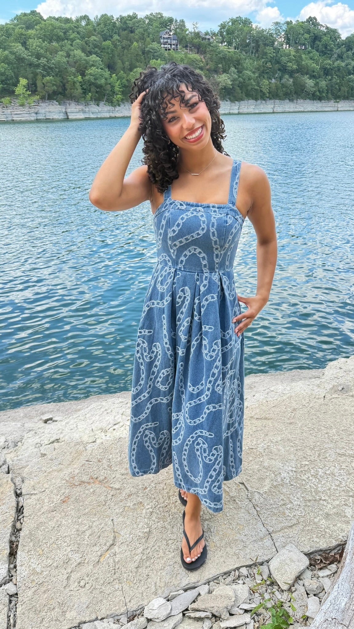 Jackie Chain Midi Dress - Denim