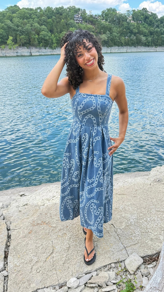 Jackie Chain Midi Dress - Denim