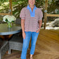 Kierra Striped Top - Maroon & Ivory With Light Blue Trim Accent