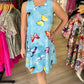 Blue Butterfly / Yellow & Blue Large Floral Reversible Dress