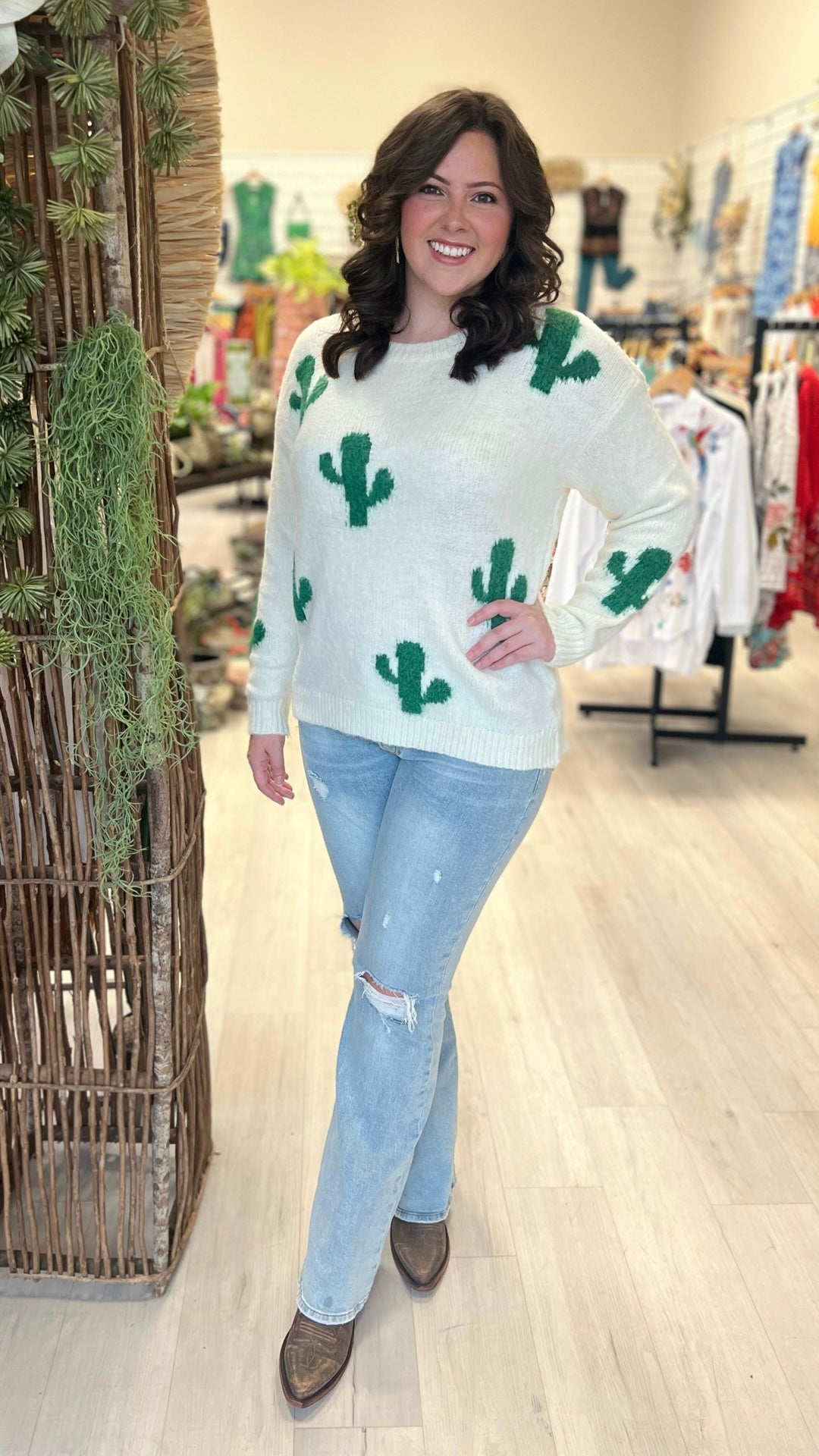Cactus Colored Cuteness Sweater- Ivory