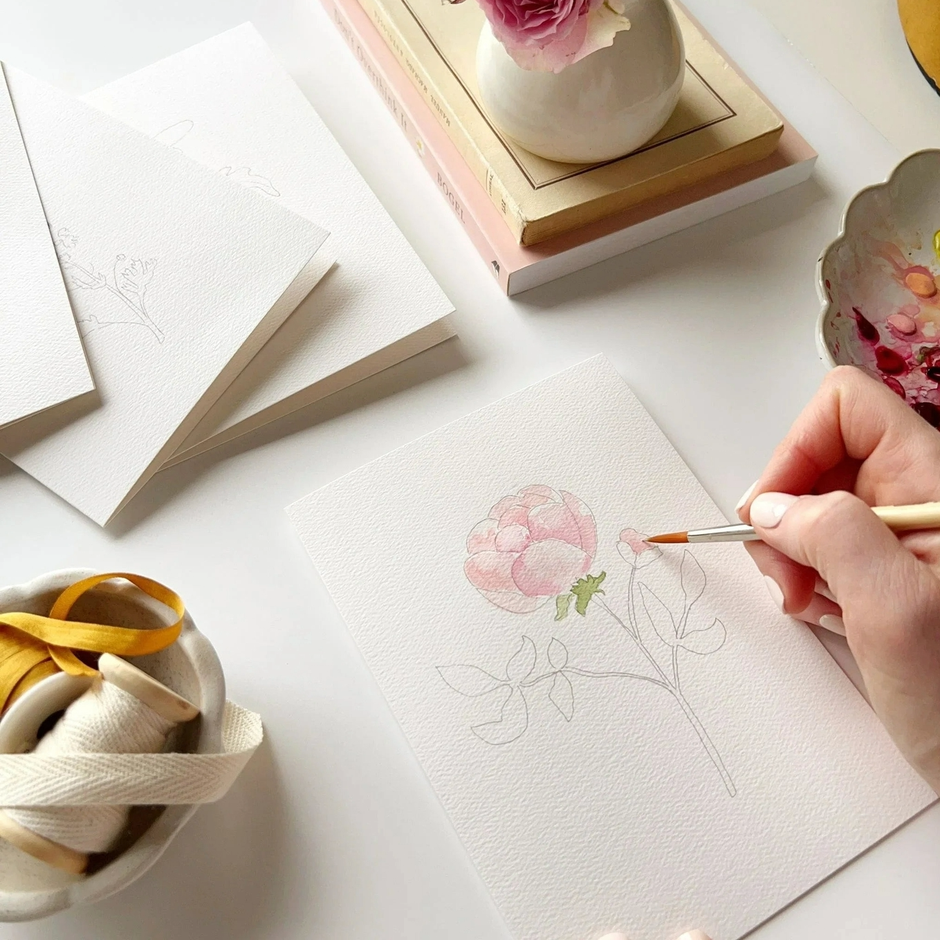 Garden Flowers Paintable Watercolor Notecard Set