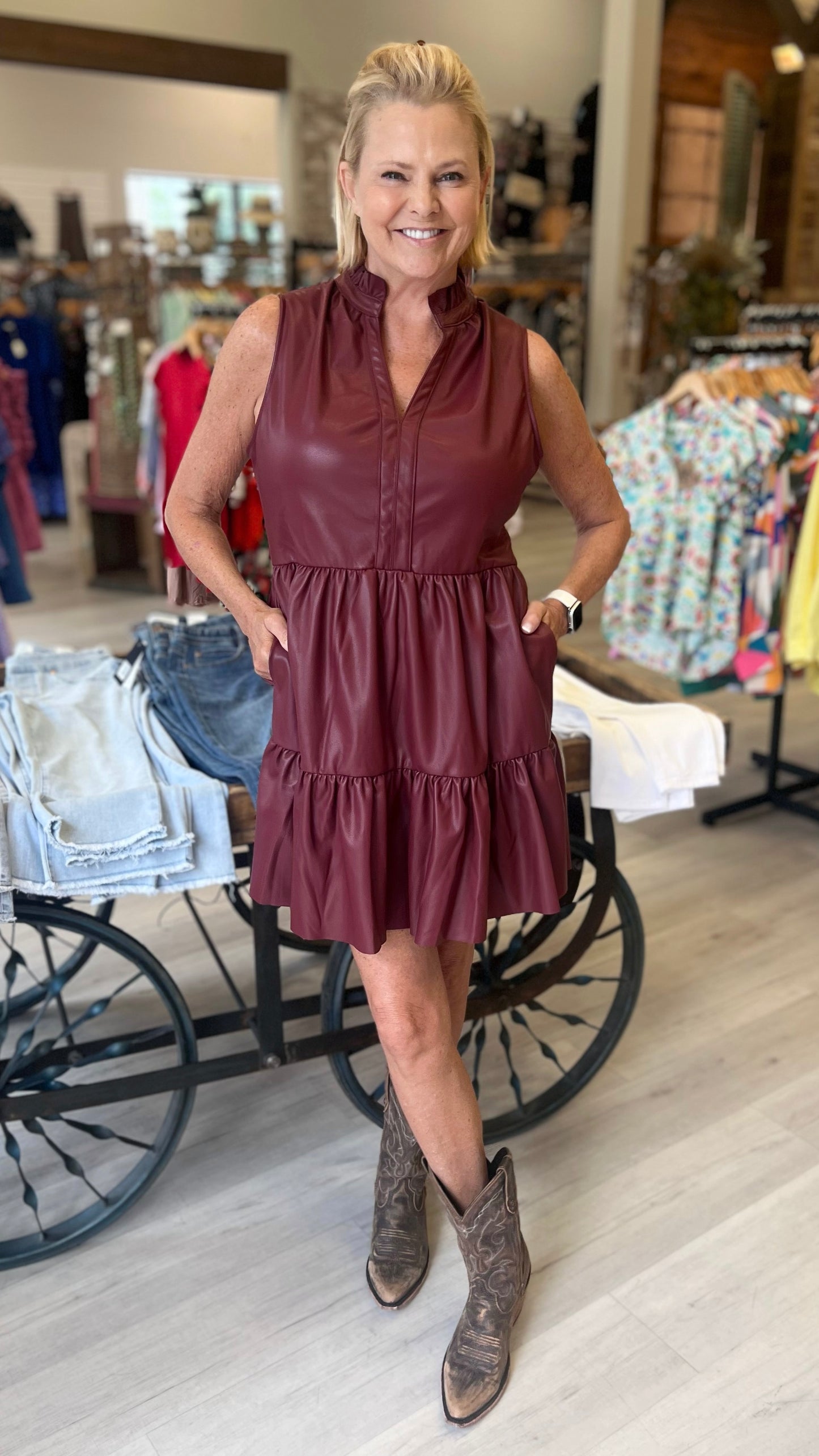 Willow Wine Faux Leather Dress