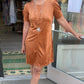 Another Love Suede Puff Sleeve Dress- Maple