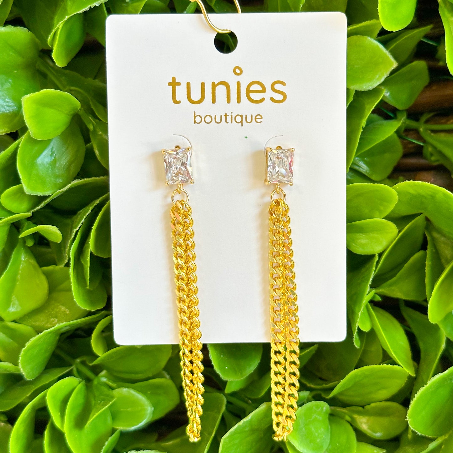 Diamond Gold Chain Dangle Earrings