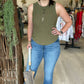 Another Love Ribbed Round Neck Tank Top- Olive