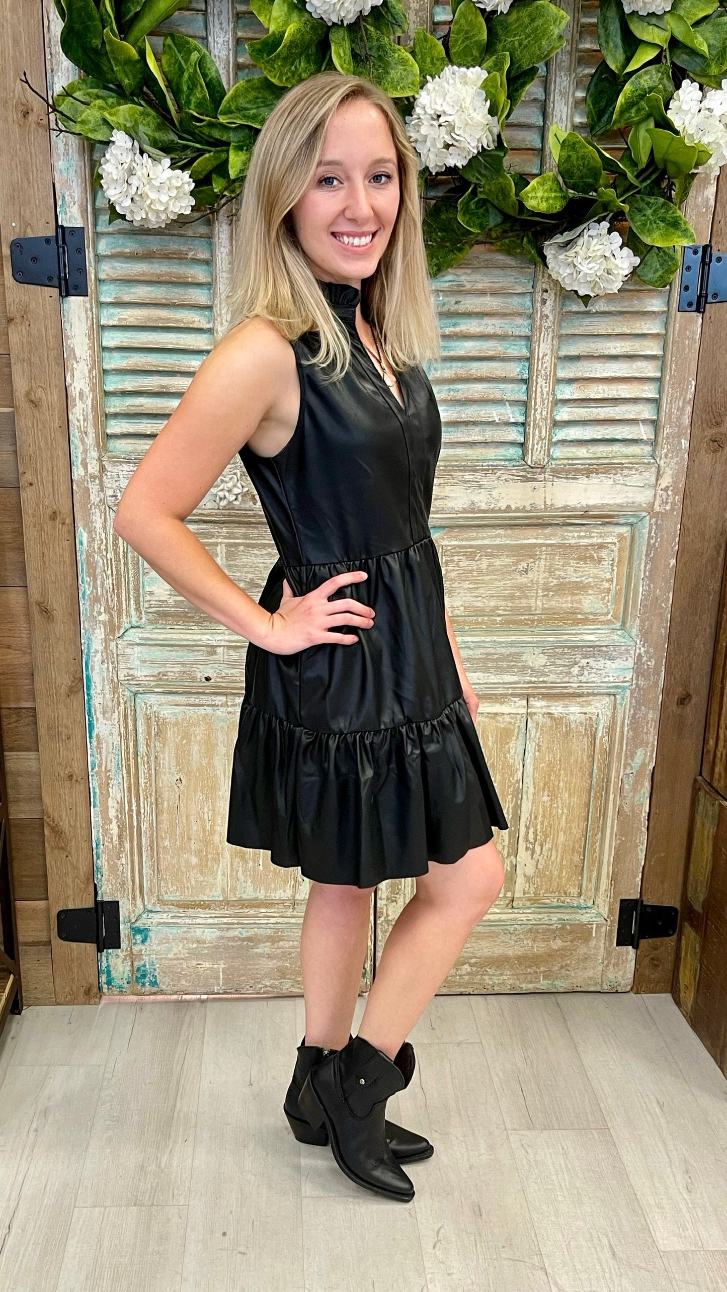Black Leather Sleeveless Dress