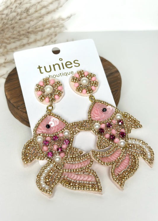 Pink Beaded Goldfish Earrings