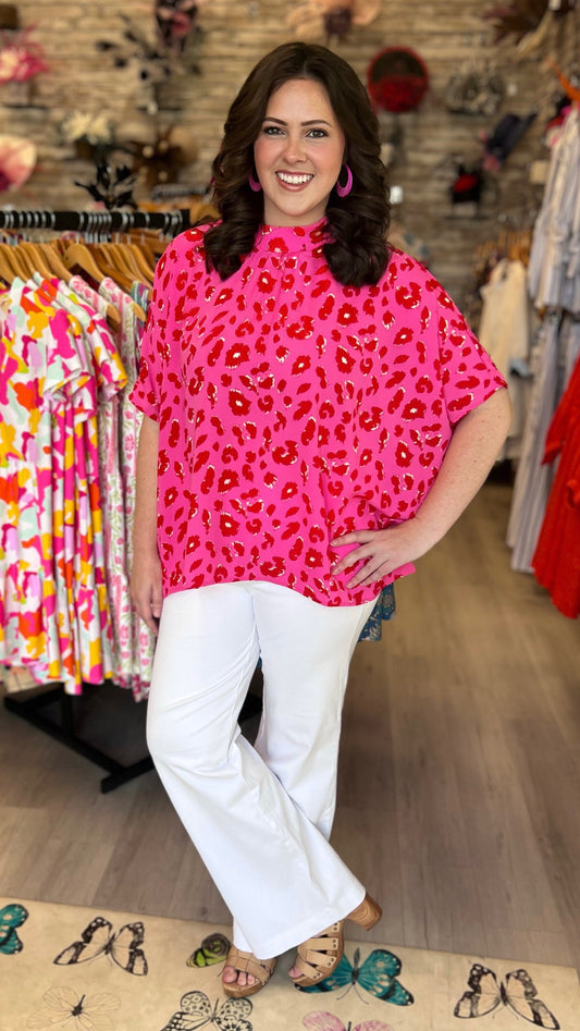 Cheetah Blouse - Pink and Red