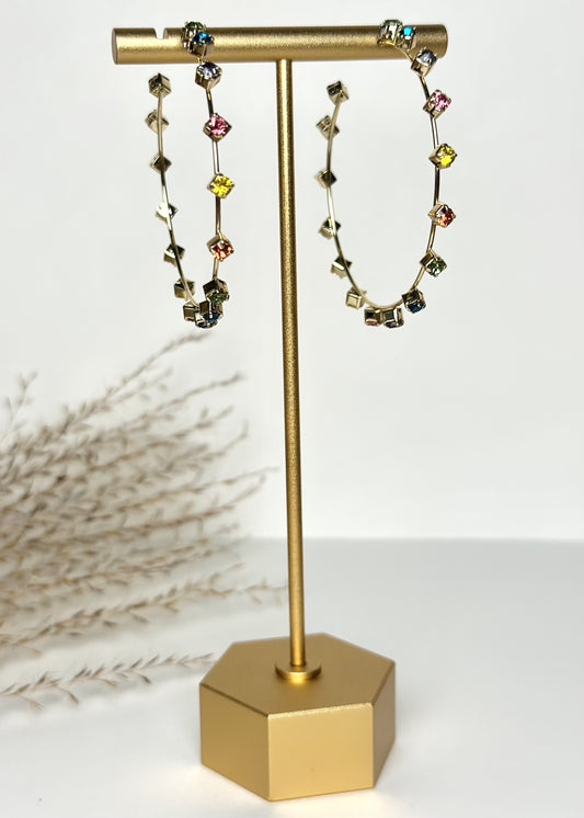 Large Gold Crystal Hoop Earrings - Multi