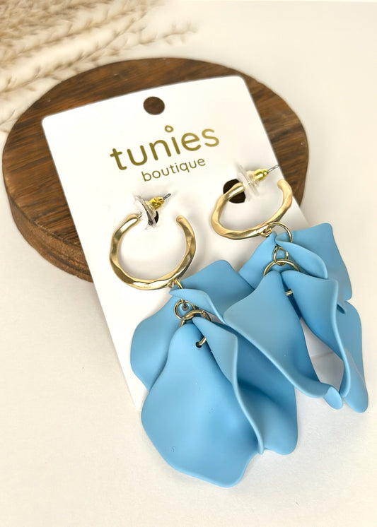 Color Coated Petal Earrings - Light Blue