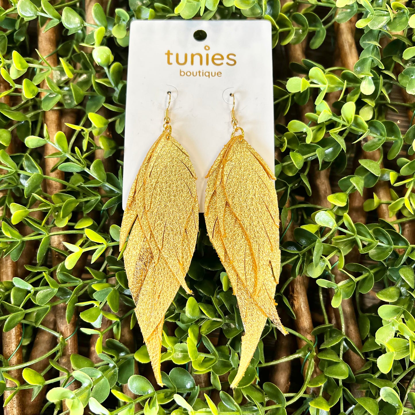 Gold Suede Feather Earrings