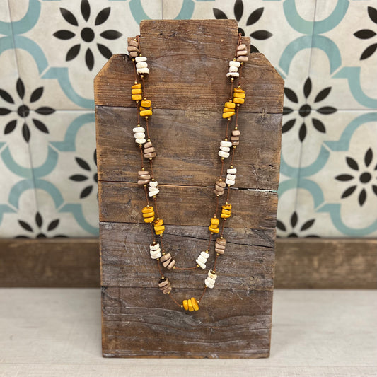 Tagua Pebble Pile Necklace - Yellow/Neutral