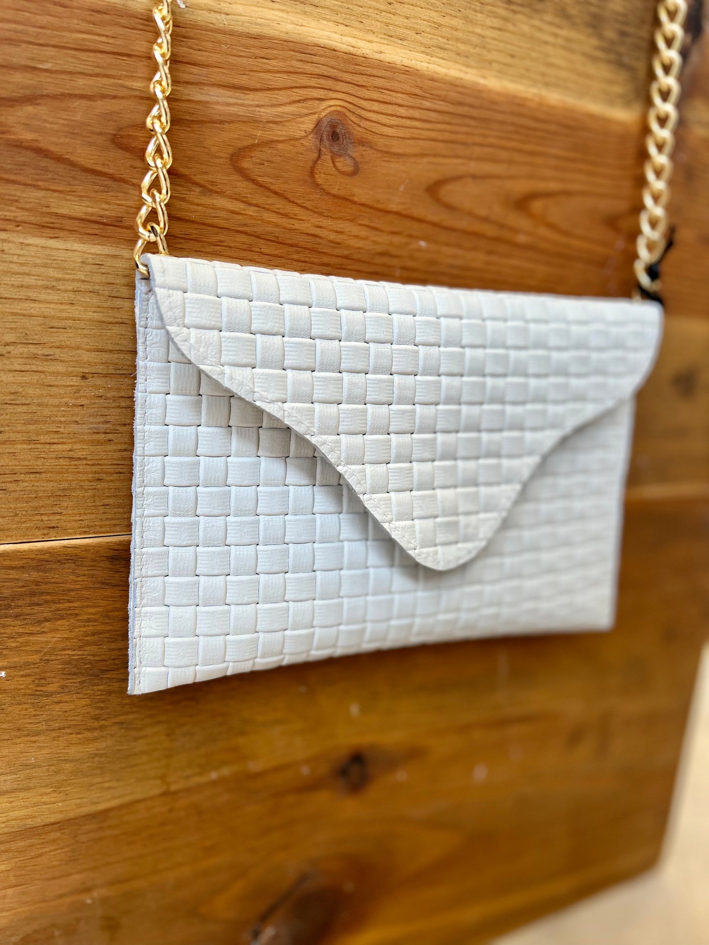 JJ Winters Miley Woven Leather Crossbody - White