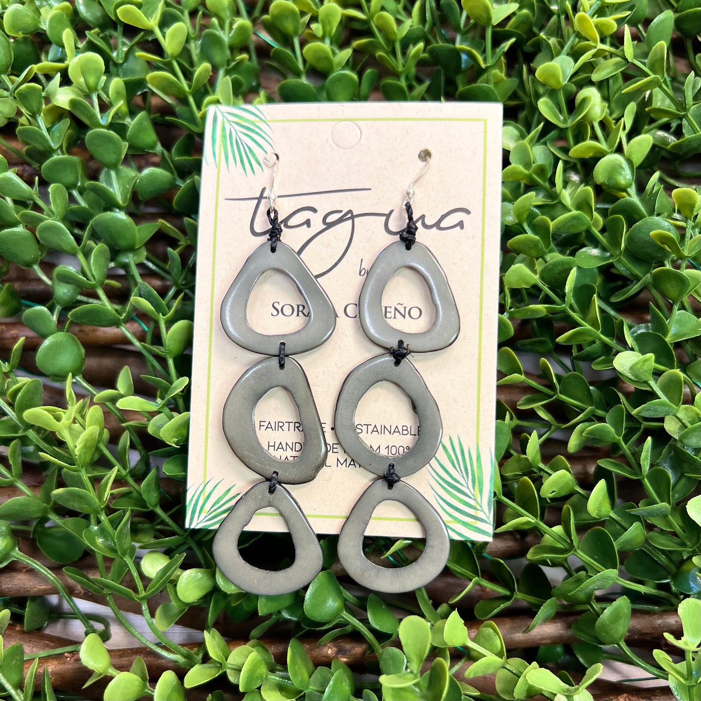 Tagua Open Circle Earrings- Grey