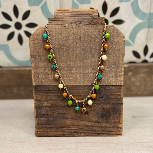 Tagua Bead Chain Necklace - Green/Blue