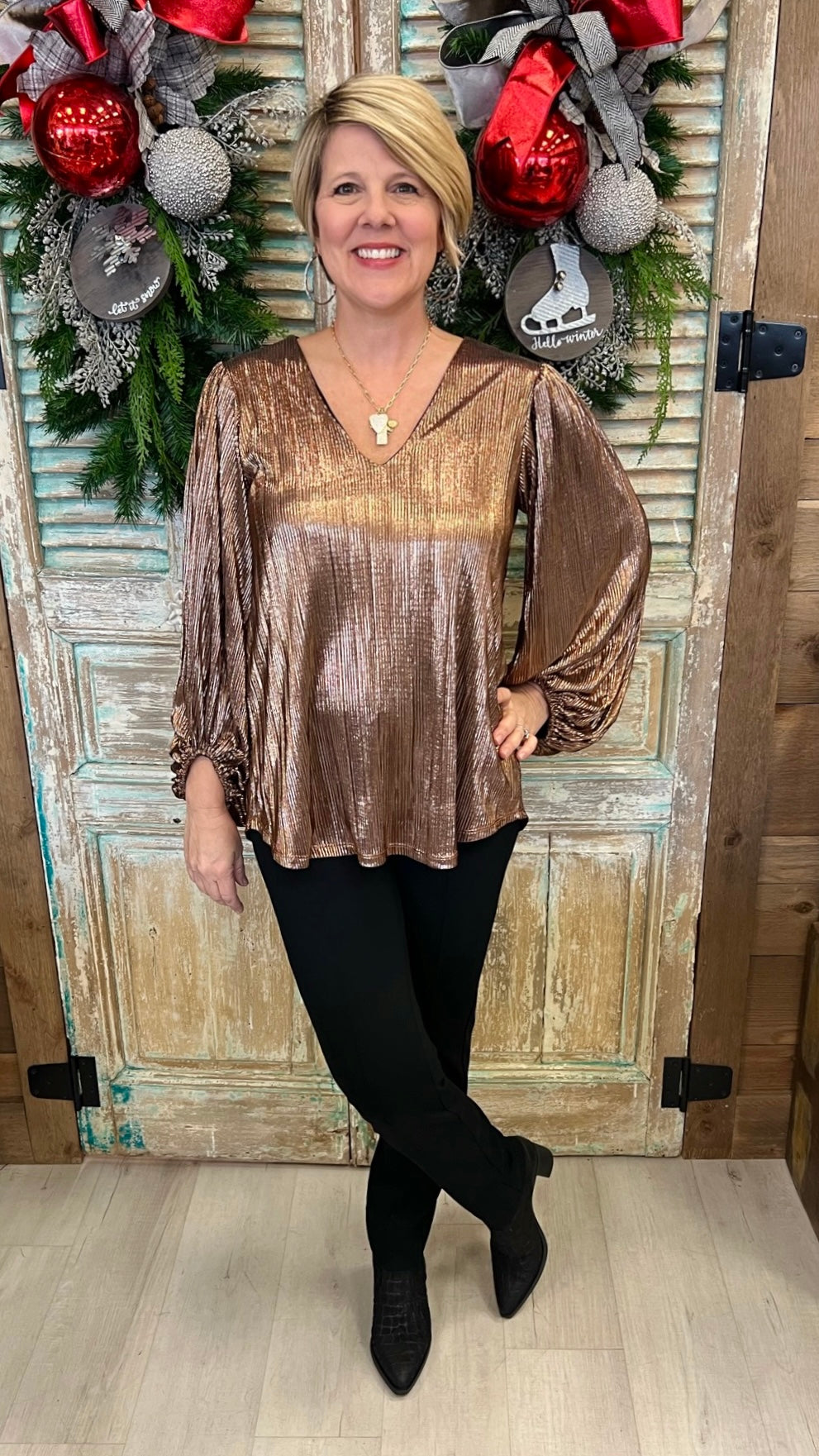 Copper Pleated Party Blouse