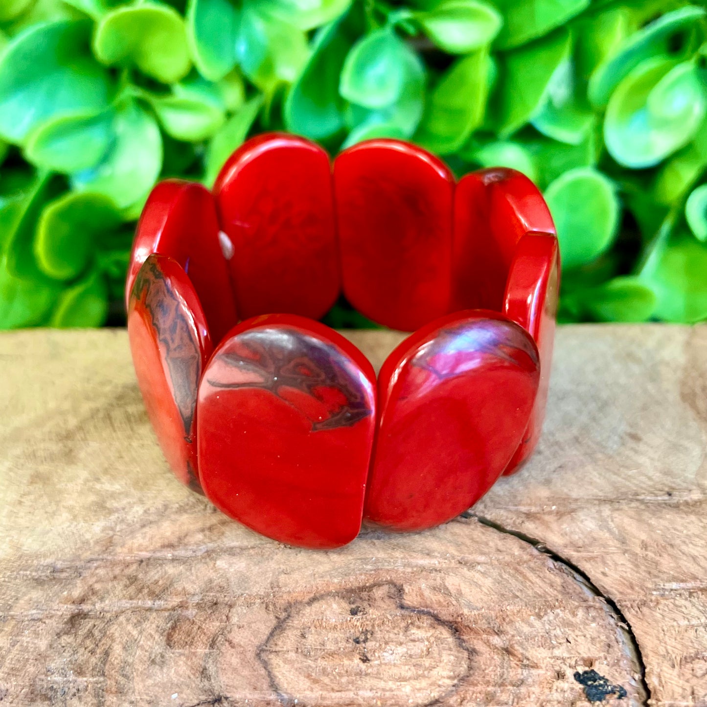 Tagua Wide Cuff Bracelet - Red