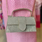 White Gold Glitter Clutch Crossbody Purse