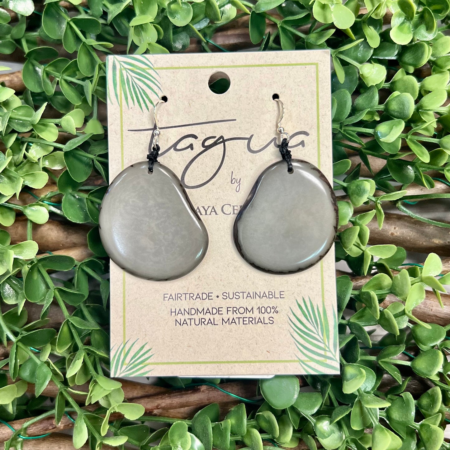 Tagua Teardrop Earring - Grey