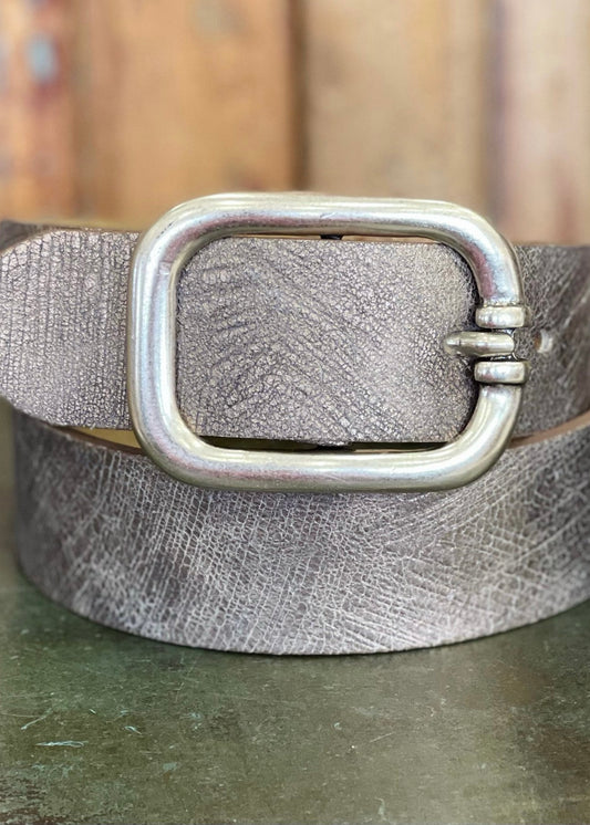 Molten Leather Belt With Silver Buckle