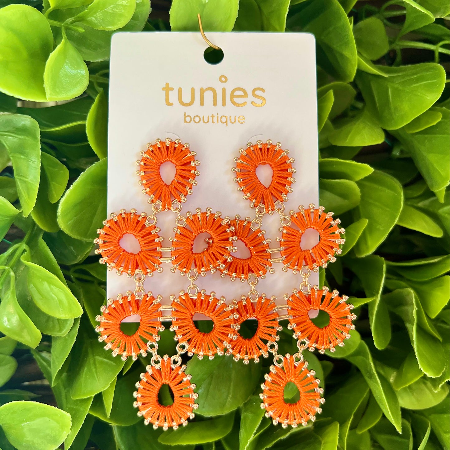 Woven Chandelier Earrings - Orange